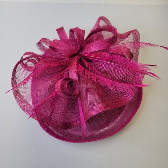 Magenta Purple Disc Fascinator with Upturned Brims Loops Bows and Feathers - Picture 12 of 12